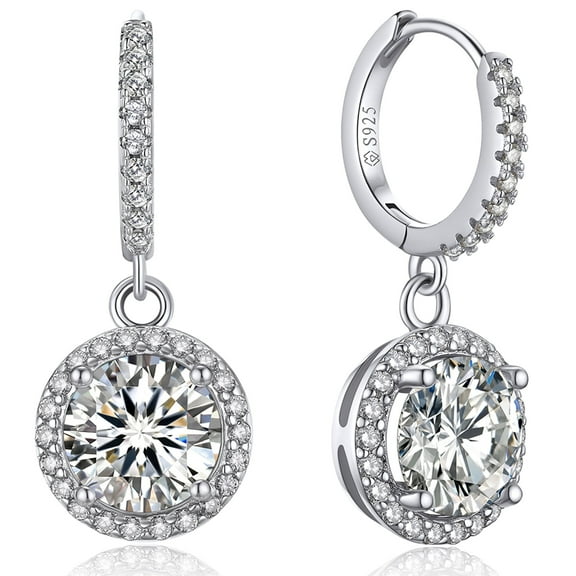 MomentWish Moissanite Dangle Earrings, 2Carat D Color Brilliant Round Cut Lab Created Diamond Earrings 925 Sterling Silver for Women Anniversary Gift for Wife