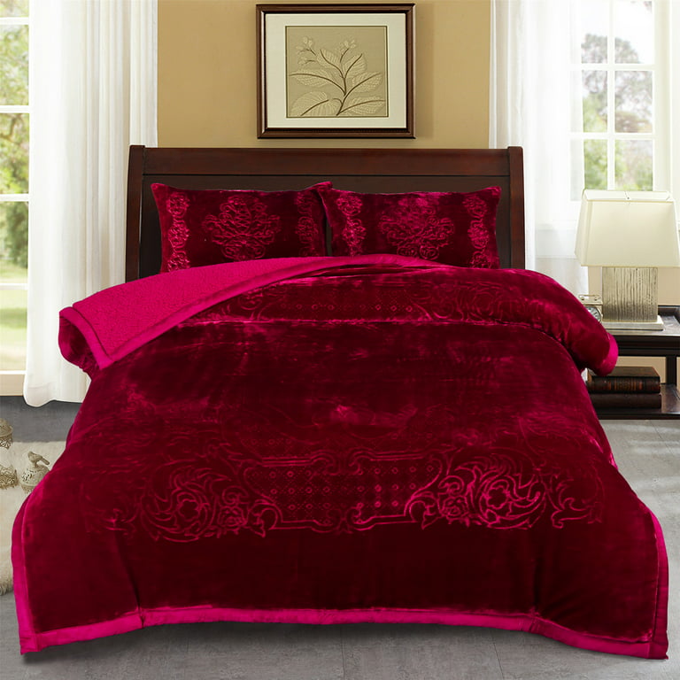 JML Dark Red Printed 100% Polyester Bed Blanket, Queen