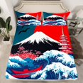 thumbnail image 2 of jejeloiu Japanese Wave Twin Sheet Sets,Vintage Architecture Twin Fitted Sheet,Pink Cherry Flowers Flat Sheet For Girls Boys,Microfiber Bedroom Decor,3-Piece, 2 of 7
