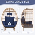 thumbnail image 2 of Oversized Wicker Egg Chair with Stand - High Weight Capacity, Washable Cushions for Indoor and Outdoor, Blue, 2 of 6