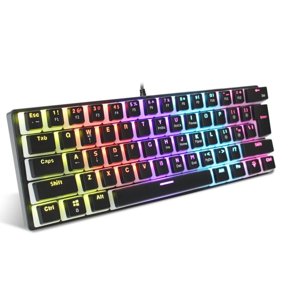 Wired Gaming Keyboard 61 Keys 12 Colorful Mixed Backlit Mechanical Keyboard with Mechanical Green Switch Pudding keyCap Support 21-key Conflict-free Input