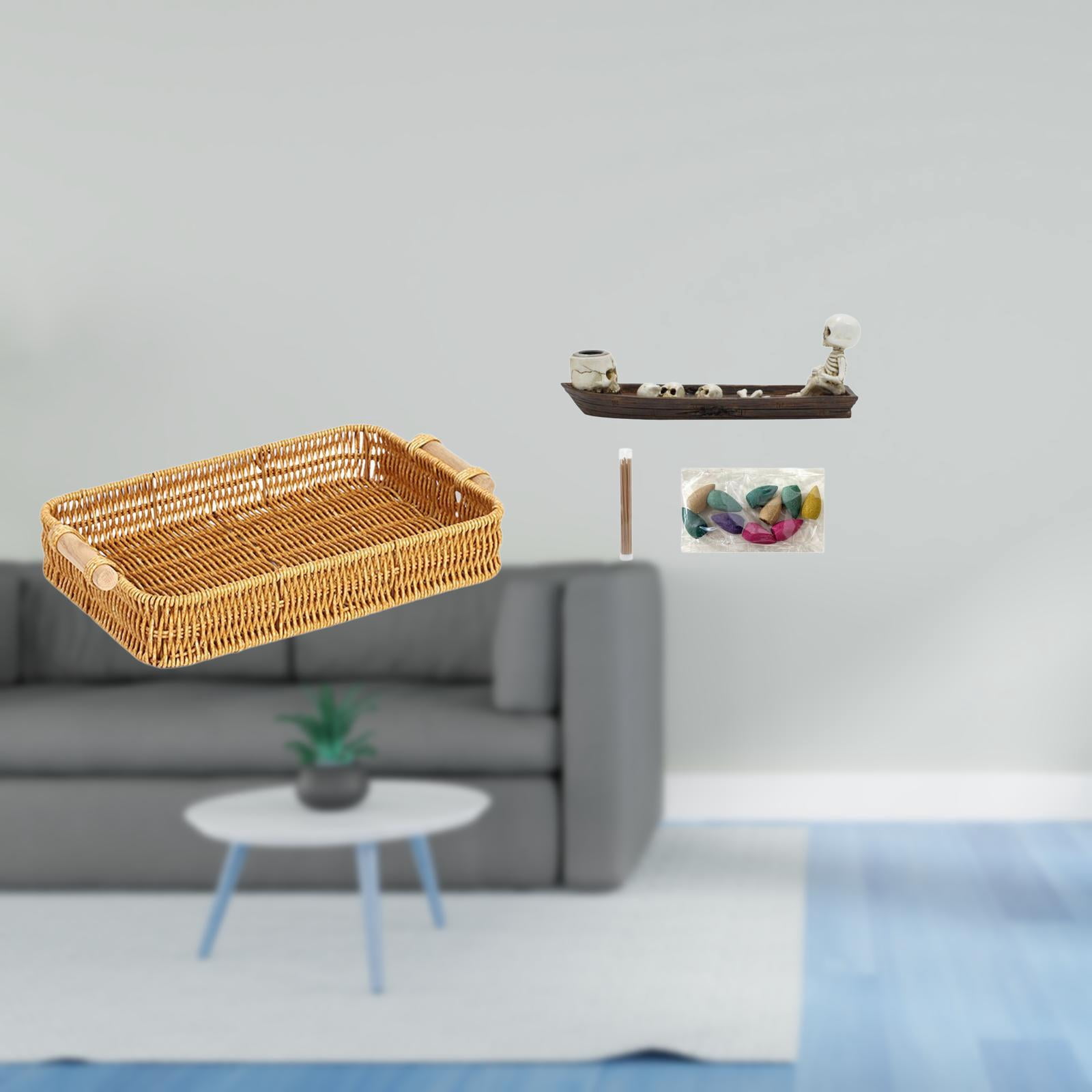 Fiocias Storage Baskets Woven Kitchen Storage Baskets with Handles Handmade Incense Holder Ship Incense Burner Figurine Desk Table Artistic Resin Materi