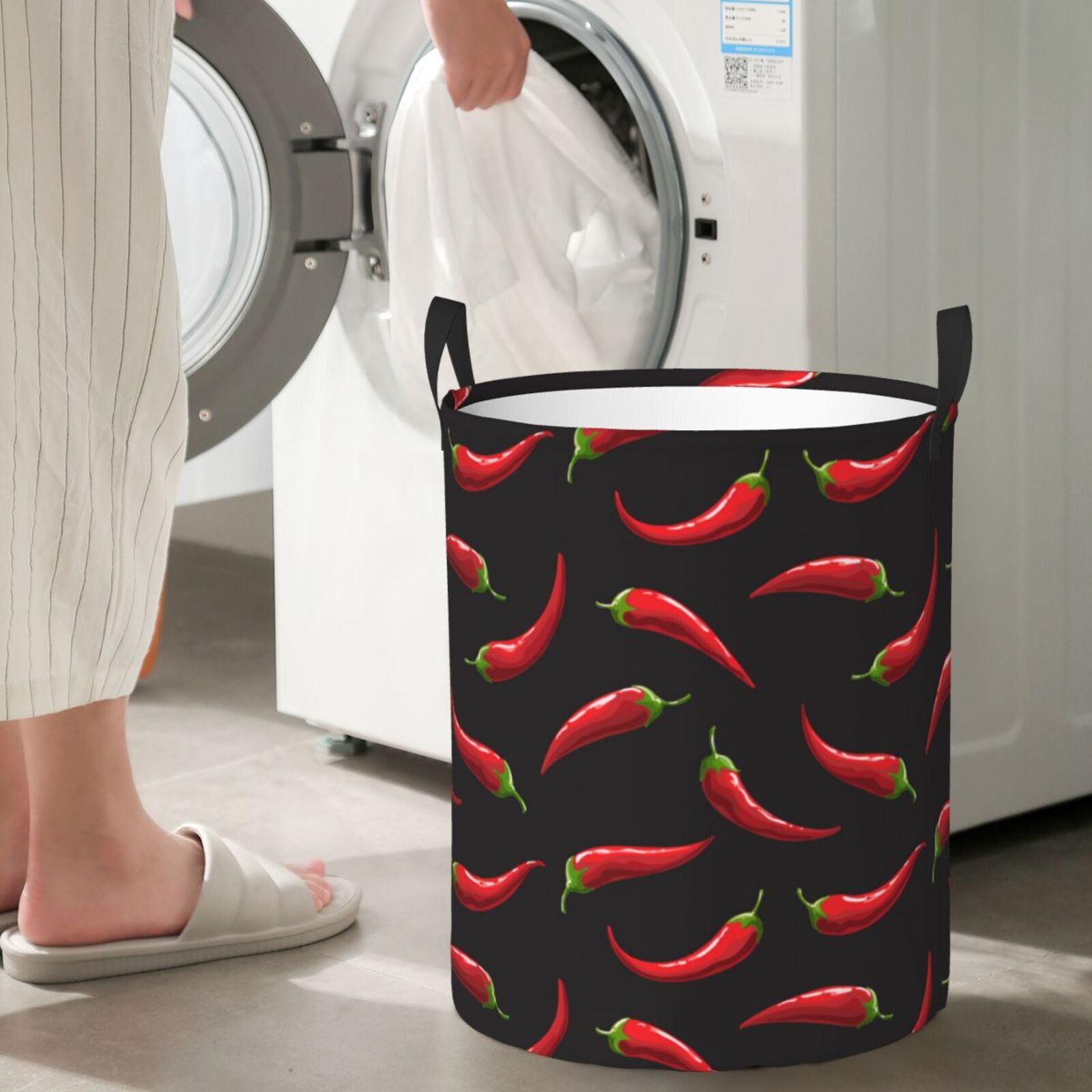 Large Laundry Basket with Handles - bell Pepper black Kids Baby Dirty Clothes Laundry Hamper for Bedroom Aesthetic