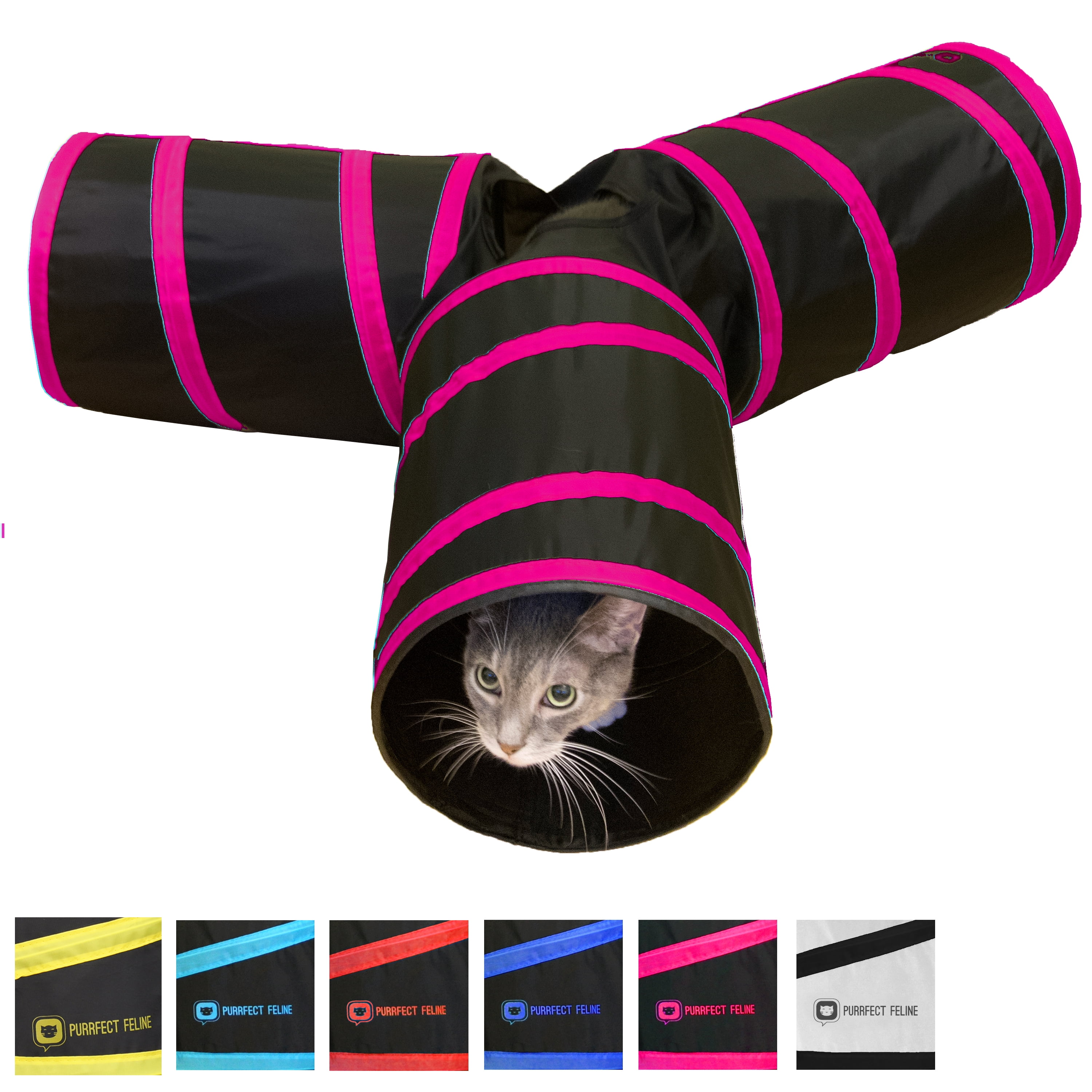 Tunnel of Fun, Collapsible 3-way Cat Tunnel Toy with Crinkle (Pink, Large) - Walmart.com