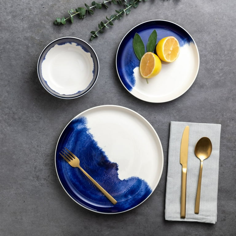 Thyme & Table Blue Drip 12-Piece Ceramic Dinnerware Set - Walmart.com