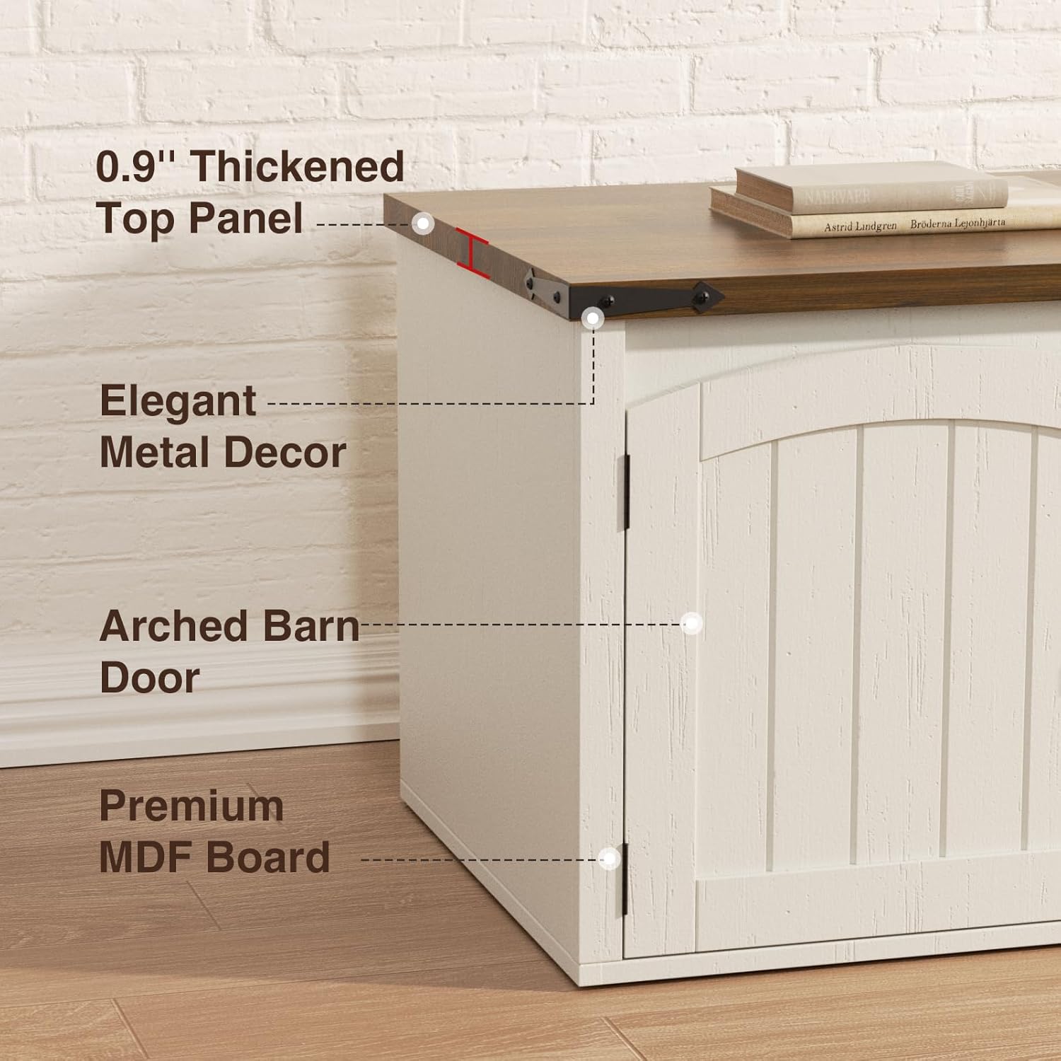 VEANERWOOD Cat Litter Box Enclosure for 2 Cats, Large Cat House with Double Rooms & Scratch Pad for Living Room, Bedroom, Wooden Enclosed Cat Litter Box Furniture