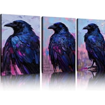 Hieng Unframed Canvas Print Oil Painting Black Crow Bird Artwork Crow Original Art Animal Wall Art Decor Gift