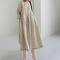 thumbnail image 4 of Kmdttou New Women's Summer Medium Long Sleeved Solid Color Linen Round Neck Long Dress,Fashionable Casual Dresses for Women 2025, 4 of 9