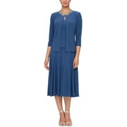 Alex Evenings embellished scoop neck sleeveless popover A-line matte jersey dress with matching 3/4 sleeve jacket