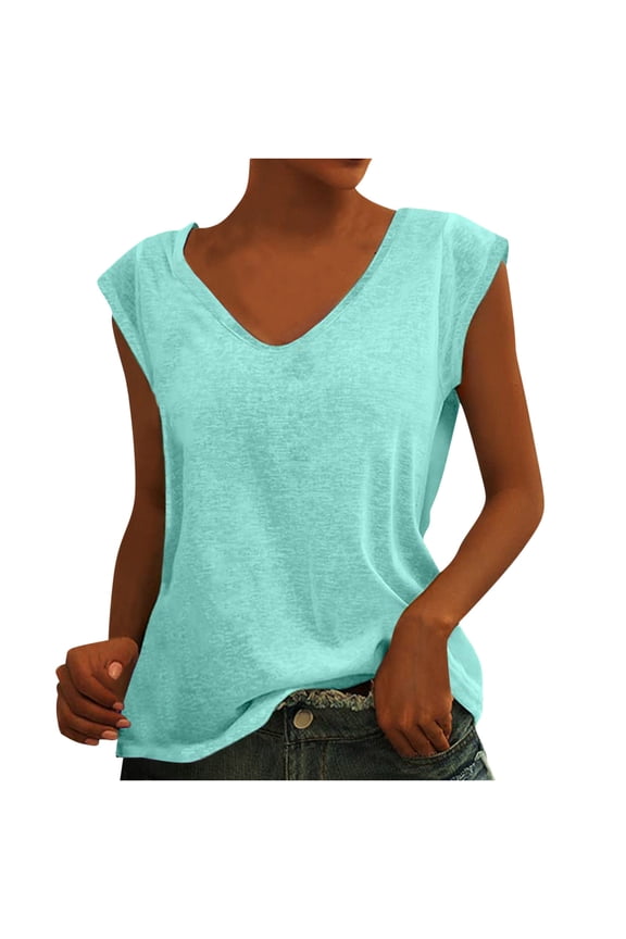 Tank Top for Women Summer Tops 2025 Casual Sleeveless Tee Shirts V Neck Loose Fit T-Shirts Blouses Dark Gray L