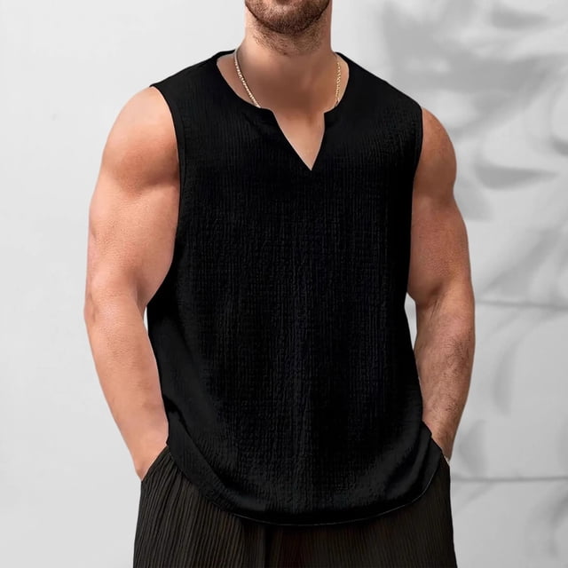 pstuiky Camisetas sin mangas para hombre, Top deportivo informal, transpirable, elástico y de color liso para hombre con cuello en V Camisas de hombre xxl