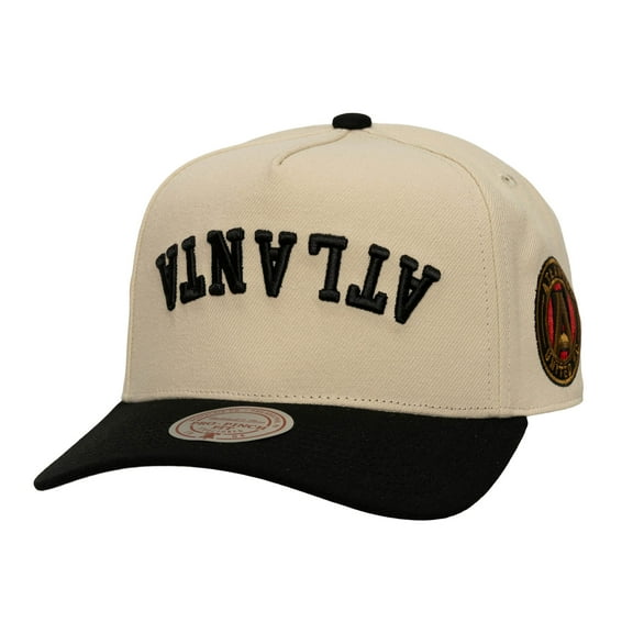 Men's Mitchell & Ness  Cream/Black Atlanta United FC Upside Down Pro Pinch Snapback Hat