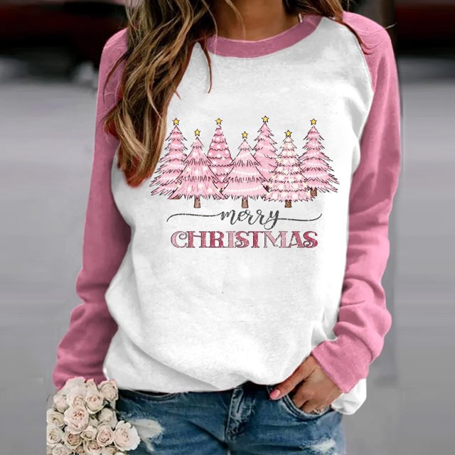 Aqestyerly Hauts de Noël Grande Taille pour Femmes Blouse à Manches Longues Imprimée de Noël Col Rond Tunique Décontractée