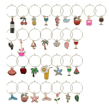 30PCS Wine Glass Charms Drink Identifiers Wine Charms for Stem Glasses Markers Glass Tags Beach Themed Party Supplies