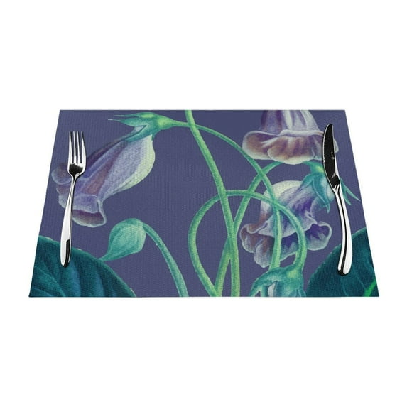 XMXT 1 Pcs Woven Placemats, Purple Watercolor Flower Stain Resistant Anti-Skid Placemat for Kitchen Table, 12 x 18 inches