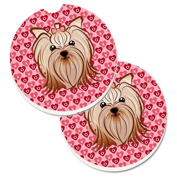 Yorkie Yorkishire Terrier Hearts Cup Holder Car Coasters - Set of 2