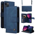 thumbnail image 1 of Feishell for iPhone 14 Plus 6.7 inch Zipper Wallet Case with Wrist Strap & Shoulder Strap,Premium PU Leather Magnetic Clasp Flip Holder Card Slots Crossbody Phone Case for Women Men,Blue, 1 of 18