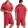 thumbnail image 3 of Kureaily Plain Satin Sleepwear Soft Smooth Short Sleeve Short Pant Sleepwear Man With Pockets Two Piece Pajamas T-Shirt Pajama Set, 3 of 6
