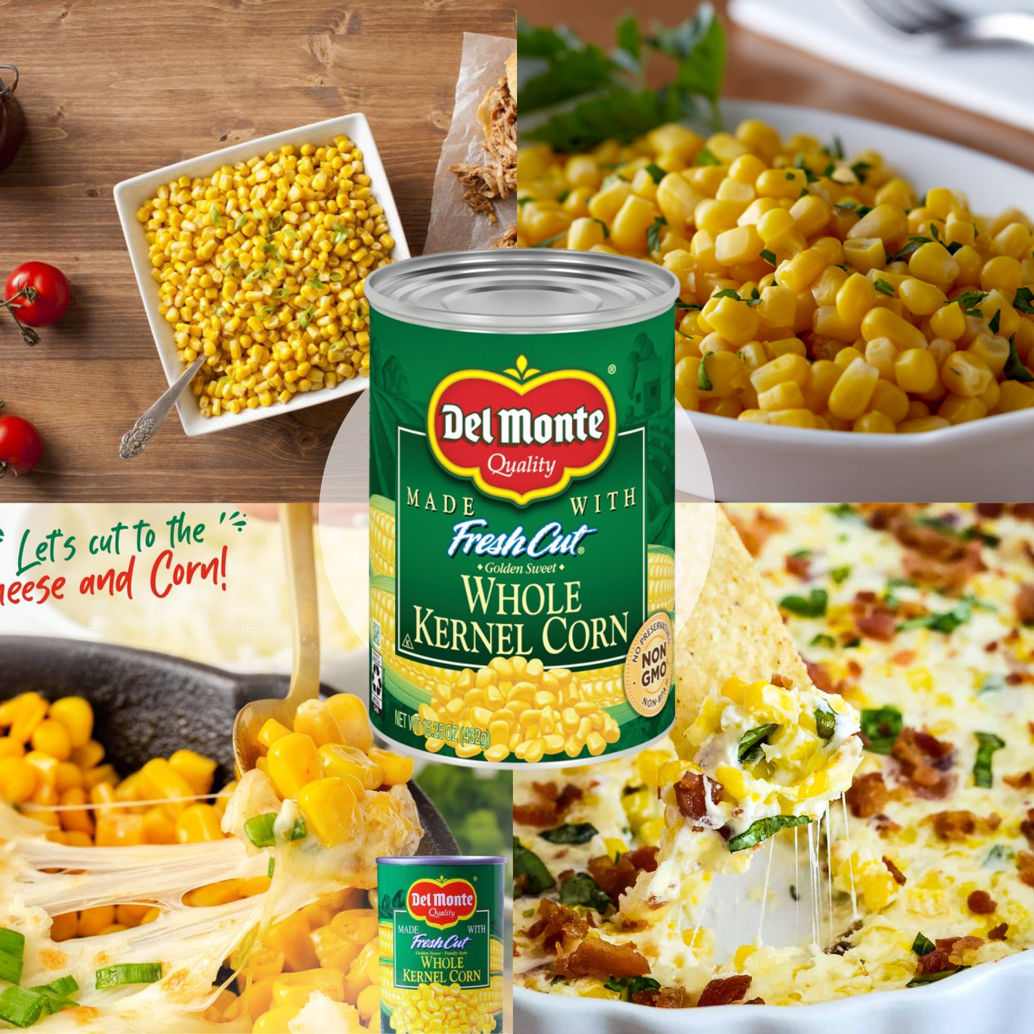 Del Monte Canned Whole Kernel Corn 15.25 oz with Sea Salt | Non-GMO, No Artificial Preservatives Added, Sweet Corn Vegetables for Kitchen Pantry Convenient & Ready to Eat Snacks Side dish & More 12ct.