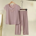 thumbnail image 2 of Plus Size Womens Sleepwear Set Short Sleeve Top With 3/4 Length Pants Comfortable Home Loungewear, 2 of 9