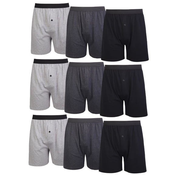 9 Pack Men's Cotton Boxer Brief Loose Fit Solid Color Cotton Blend Boxers for Men Soft Breathable Plain Underwear with Button Fly Pouch Elastic Waist Menswear