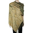 thumbnail image 5 of Luxurious Double Layered Jacquard Big Paisley Pashmina Shawl Wrap Scarf Olive, 5 of 7