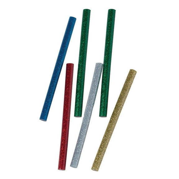 6/PK Dia 3/8 in x L7.5 in Glitter Glue Sticks for Mini GlueGun  in 5 Assorted Color