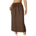 thumbnail image 2 of QATAINLAV Athletic Skirts for Women Drawstring Elastic Waist Midi Skirt Cotton Comfy Sweat Long Skirts with Pocket, Brown, XXL, 2 of 9
