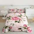 thumbnail image 2 of Manfei Romantic Flower Rose Full Size Comforter Sets,Natural Botanical Theme Bedding Comforter Set,Pink Green Bedding Sets For Children,Microfiber Bedroom Decor,3 Pieces, 2 of 8