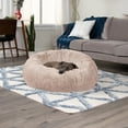 thumbnail image 4 of Furhaven 36" Round Calming Donut Dog Bed with Washable & Removable Cover & Bolster - Shaggy Plush Long Faux Fur Ball Bed - Taupe, For Dogs Up to 75 lbs, Large, 4 of 12