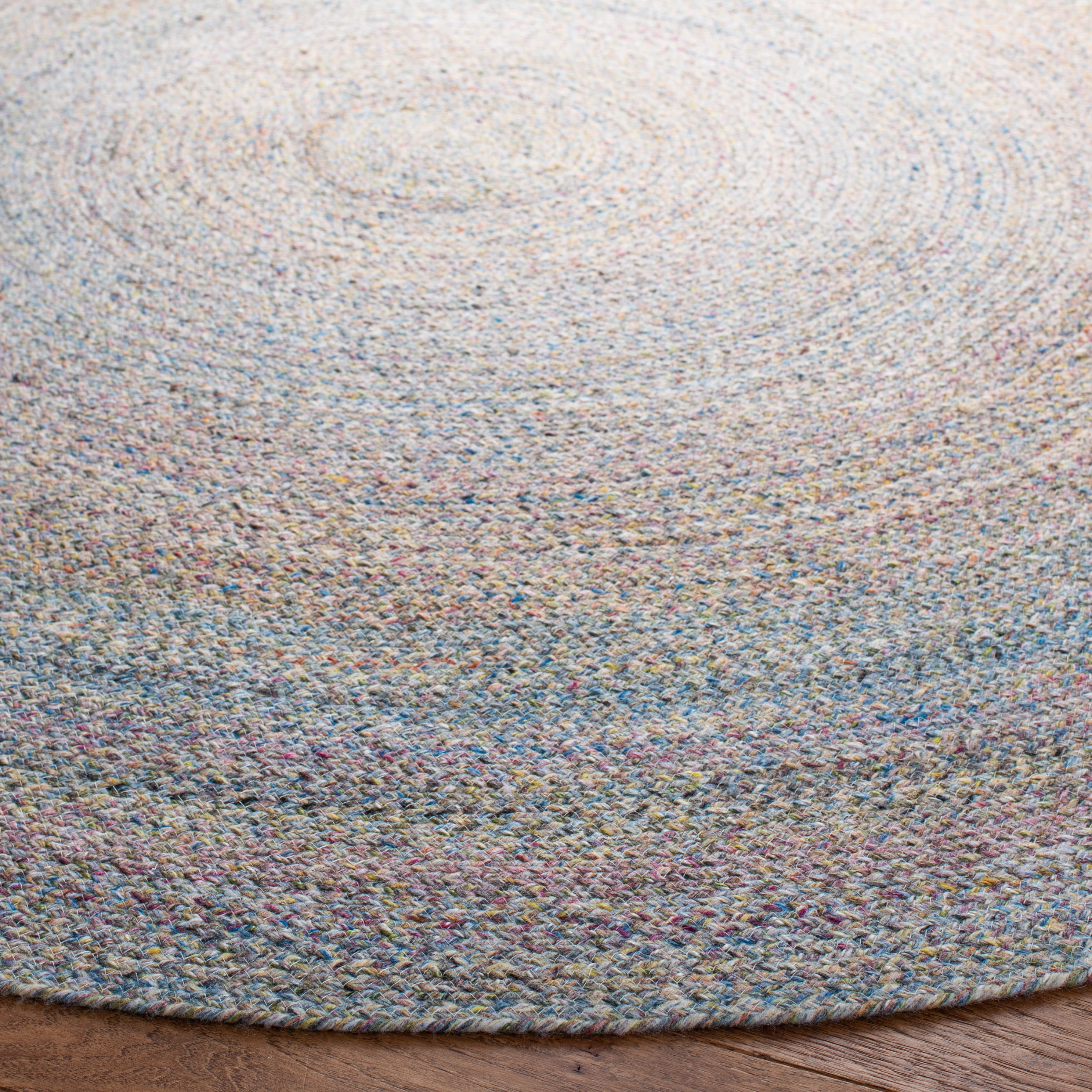 SAFAVIEH Cape Cod Audra Solid Polyester Area Rug, Blue/Green, 7' x 7' Round