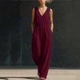 thumbnail image 5 of Tqcoqu Womens Jumpsuits and Rompers Casual Sleeveless V Neck Wide Leg Jumper Romper Beach Vacation Clothes Summer One Piece Outfits,Wine,Women's S-XXL, 5 of 6