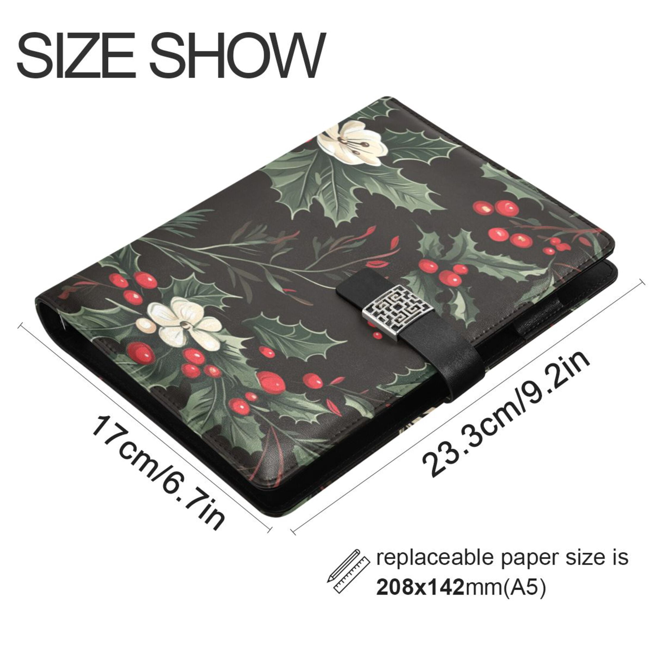 9.2x6.7 inch Leather Notebook 100 Sheets, Multi-Pocket Design & Pen Loop Vintage Floral Ornaments Refillable Journal Organizer