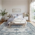 thumbnail image 2 of KoshiMe Washable Area Rug 6'x9', Non-Slip Soft Vintage Distress Floral Rugs for Living Room, Stain Resistant Low Pile Medallion Carpet for Dining Room Office, Blue Beige, 2 of 9