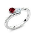 thumbnail image 2 of Gem Stone King 925 Sterling Silver Red Created Ruby and Sky Blue Aquamarine Bypass Ring for Women (0.74 Cttw, Gemstone July Birthstone, Round 4MM, Available in Size 5, 6, 7, 8, 9), 2 of 4
