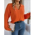 thumbnail image 5 of Solid Square Pattern Drop Shoulder Textured Knit Collared Sweater Orange Small, 5 of 5
