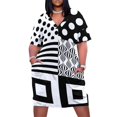 thumbnail image 1 of Vestido de playa Holgado con bolsillos para mujer, elegante traje de los años 60 con estampado de bloques blancos y negros para boda., 1 of 6