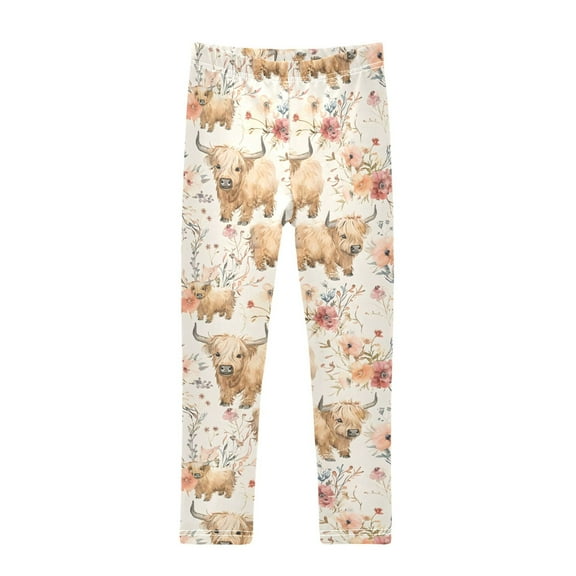 joogoo Girls' Leggings Cute Highland Cows Yoga Pants 6T