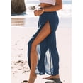 thumbnail image 3 of Asyoly Womens Elastic High Waist Split Thigh Wide Leg Wrap Beach Cover up Pants with Tassel, 3 of 7