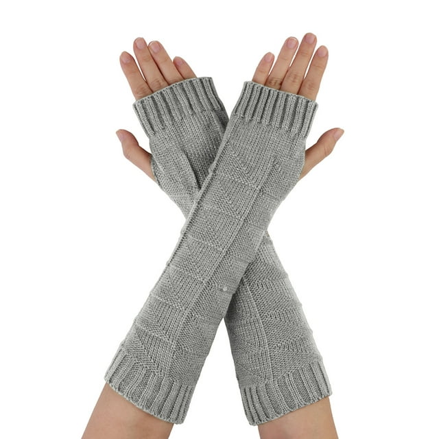 INSPIRE CHIC Winter Warmers Ribbing Knitted Thumb Hole Gloves Light Gray 1 Pair