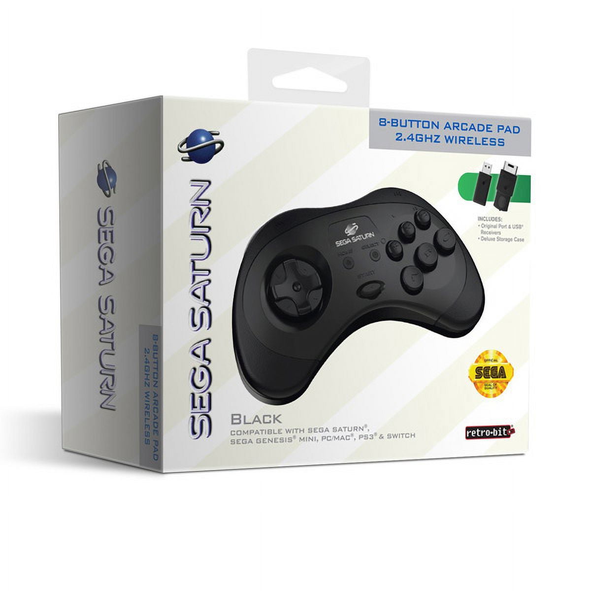 Sega Saturn Black 8-Button 2.4 Ghz Wireless Arcade Pad