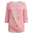 thumbnail image 3 of USSUMA Blusas Para Mujer Casuales y Elegantes Love Heart Print Womens Blouses Tops Dressy Long Sleeve V-Neck Lace Trim Shirts, 3 of 4
