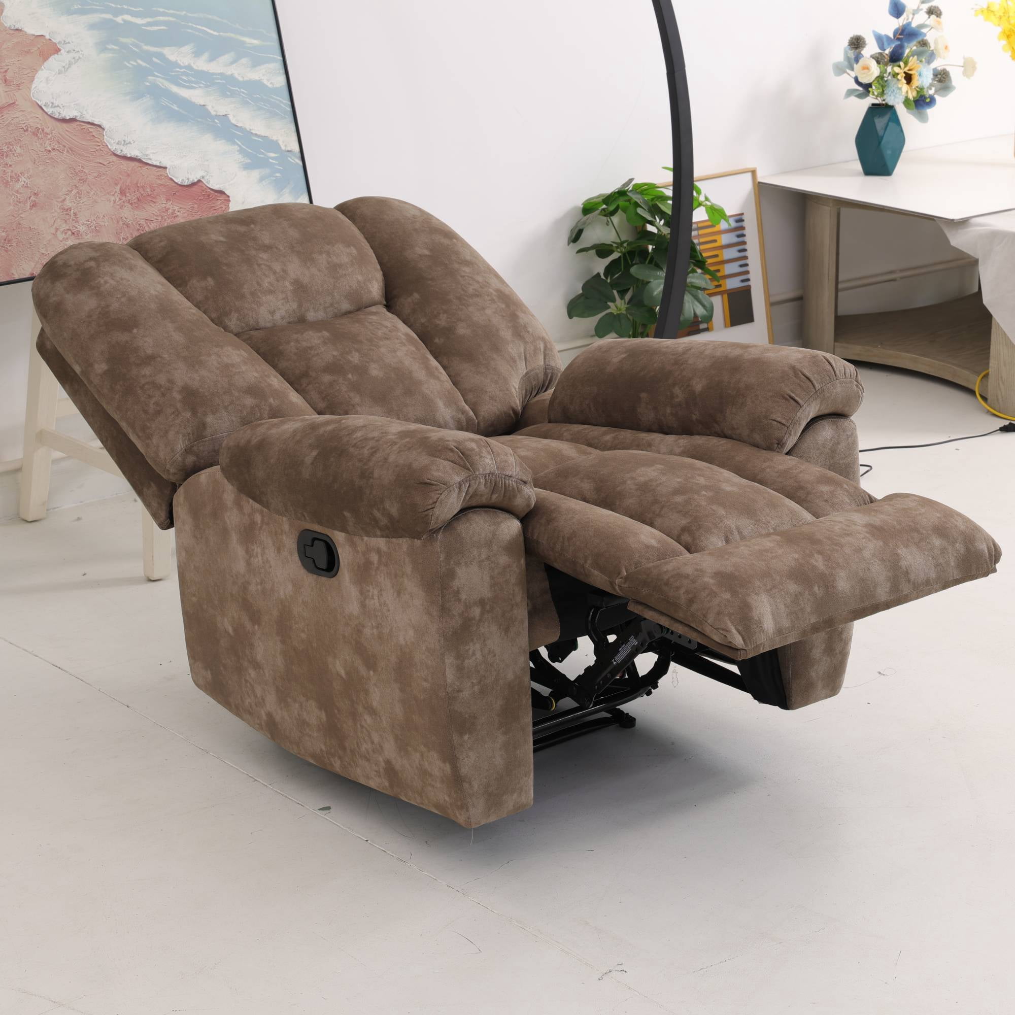 Manual Recliner Chair, Fabric Recliner Sofa Couch Reclining Chair with Overstuffed Armrest for Living Room, Bedroom, Brown