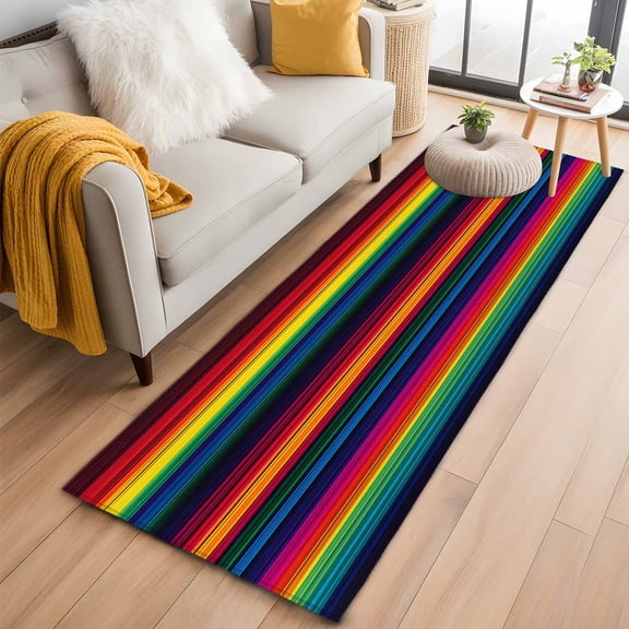 Rainbow Stripes Kitchen Runner Rug 2x6 Washable Runners for Hallway Non Slip Mexico Colored Stripes Minimalist Large Area Rug Indoor Floor Carpet for Bathroom Laundry Entryway Bedroom Living Room