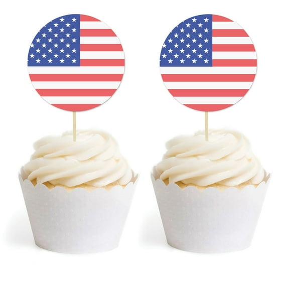 Global World Flag Party Collection, Round Cupcake Toppers, United States, 20-Pack