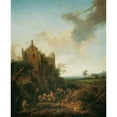 thumbnail image 2 of Christian Hilfgott Brand 20x24 Black Ornate Framed Double Matted Museum Art Print Titled: Landscape with Castle Ruins and Horse -Drawn Cars (1746), 2 of 5
