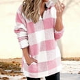 thumbnail image 3 of gbyLJF Womens Plaid Fleece Hoodie Quarter Zip Turndown Collar Pullover Tops Casual Long Sleeve Pockets Sweatshirt, 3 of 5