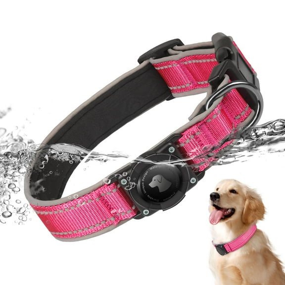 AirTag Dog Collar, IP68 STF9 Waterproof Air Tag Dog Collar Holder, Reflective, Ultra-Durable, Comfortable Padded, Heavy Duty Dog Collars for Small Medium Large Dogs