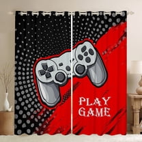 Manfei Gray Gamepad Black Out Curtains,Console Game Lovers Curtains Pack of 2 (42x63 Each),Geometric Circle Dots Bedroom Curtains For Boy,Breathable Home Decor