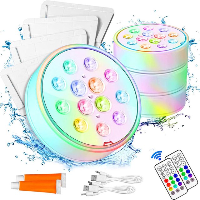 CNKOO Submersible LED Lights Underwater Pool Light 13 RGB Color Changing Waterproof with RF Remote Magnetic/Battery Operated Shower Light for Spa/Hot Tub/Bathtub/Pond/Vase/Aquarium/Flo